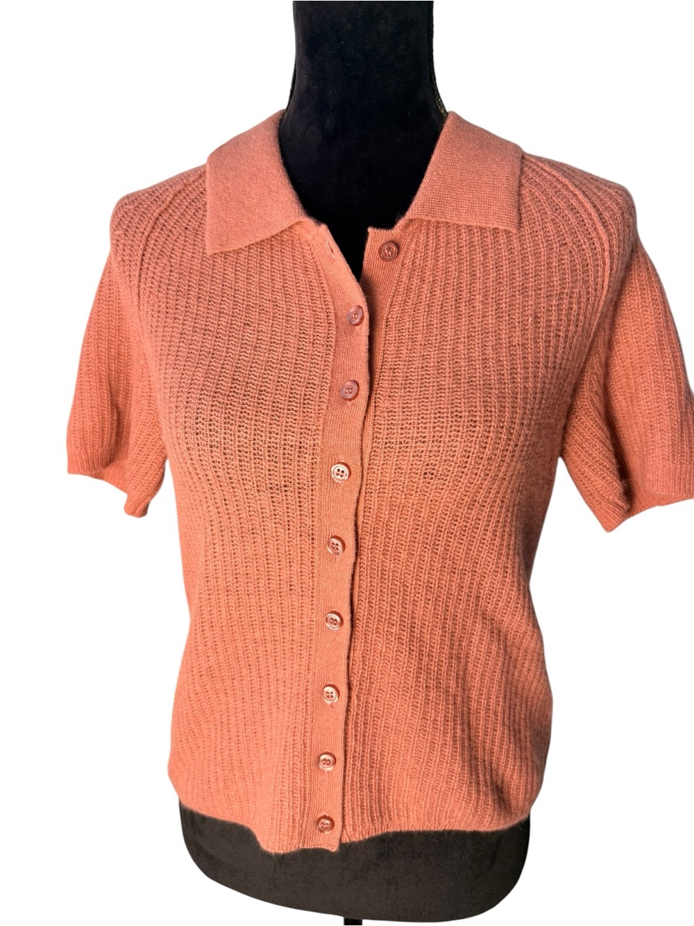 Pilcro | Anthropologie | Short-Sleeve Polo Cashmere Sweater in Dusty Rose | Sz M - Picture 2 of 7